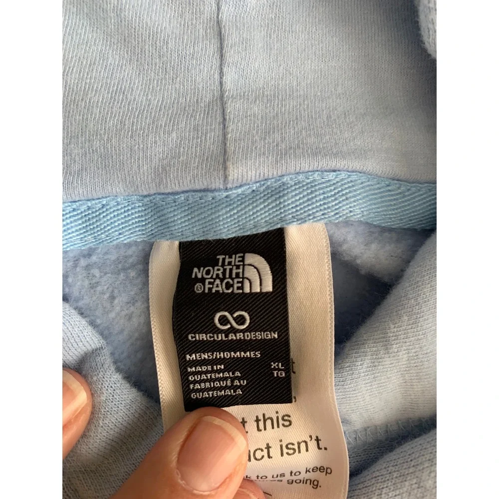 The North Face Mens XL Light Blue Circular Design Graphic Logo Hoodie Sweatshirt